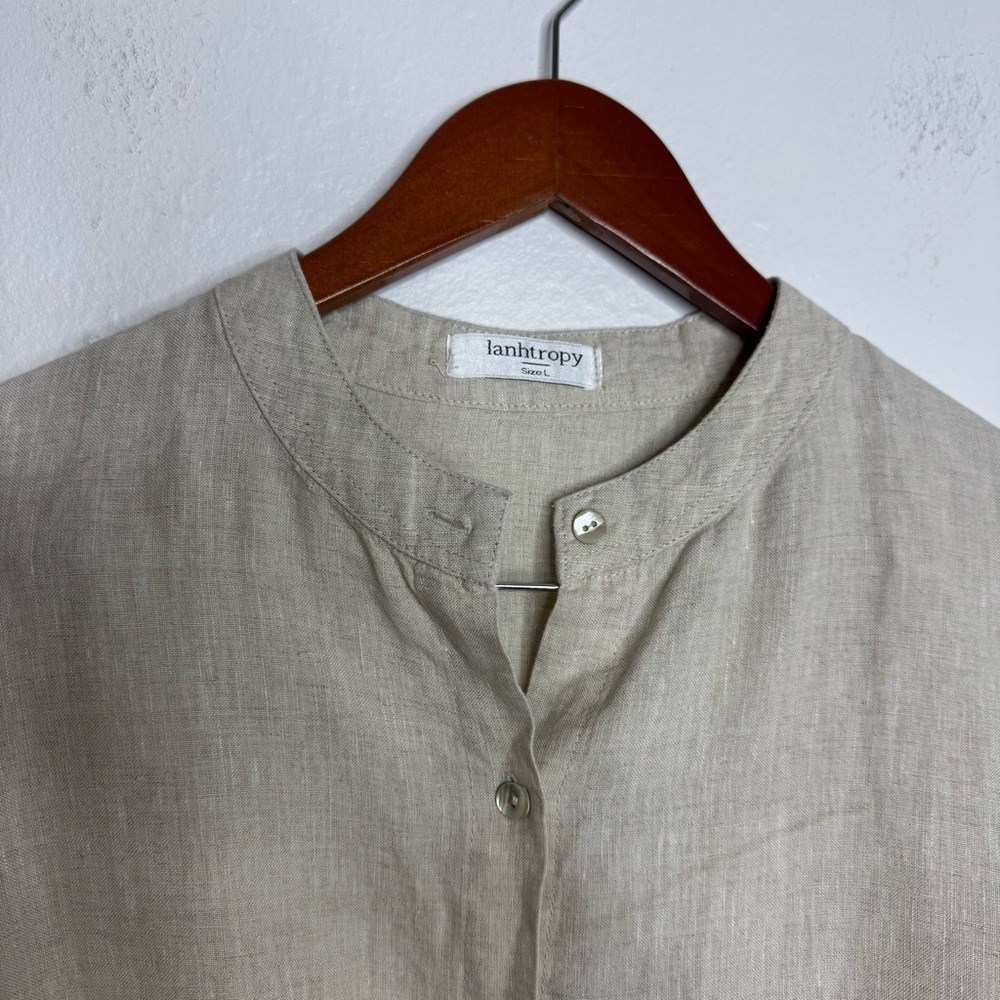 Lanhtropy Natural‎ Bubble Linen Crop Top Beige Tie Waist - Picture 5 of 7